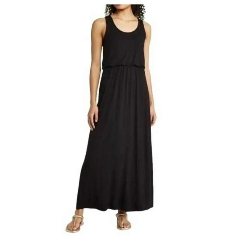 Caslon Womens Black Maxi Dress S Stretchy Rayon Blend Sleeveless Relaxed Fit - Picture 1 of 13